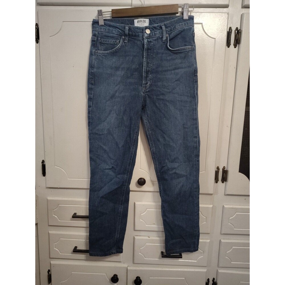 Agolde Nico High Rise Slim Fit Button Fly Blue Denim Jeans Womens Size 26